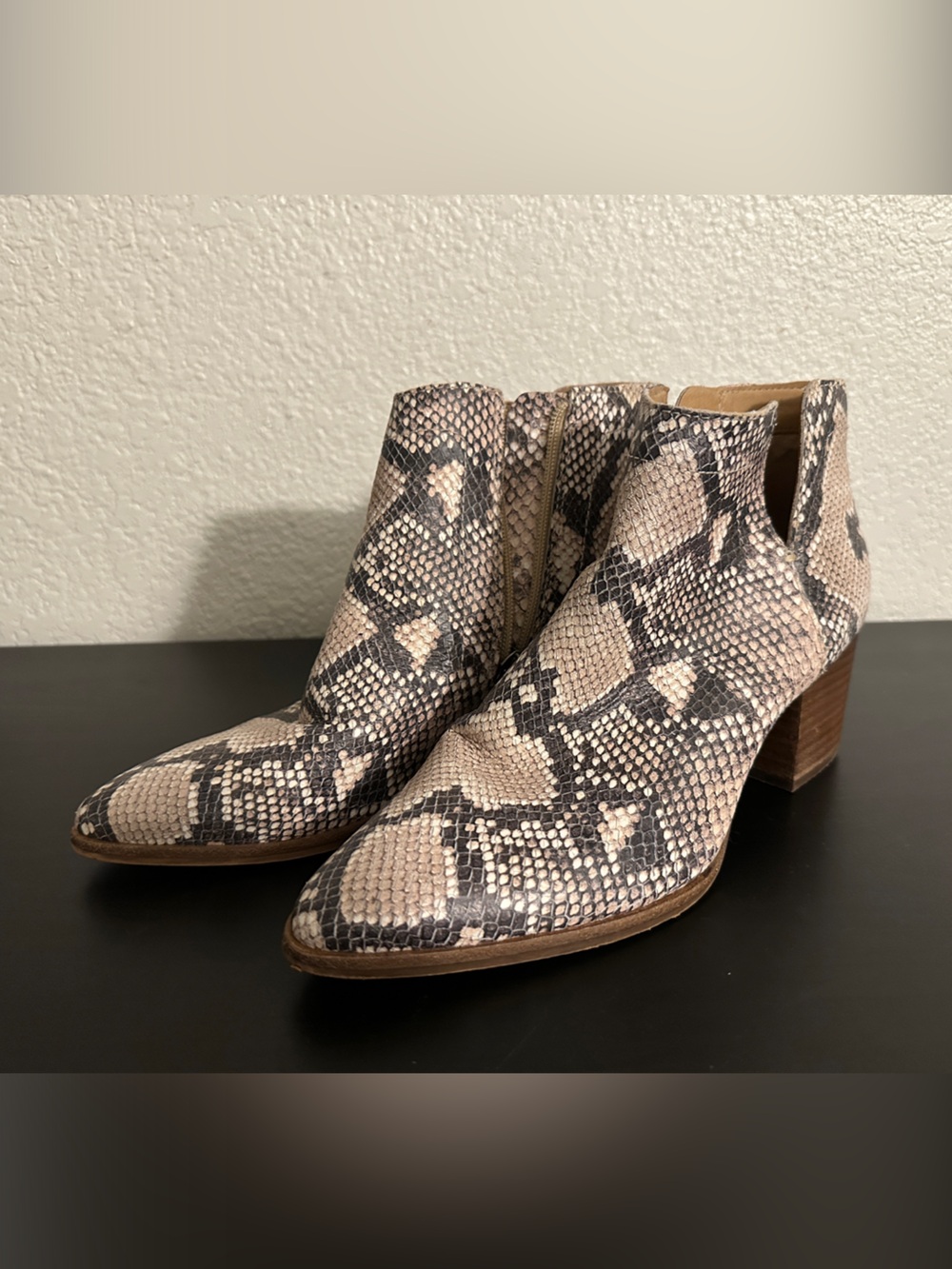 Lucky Brand Snake-Print Ankle Booties in Beige and Black